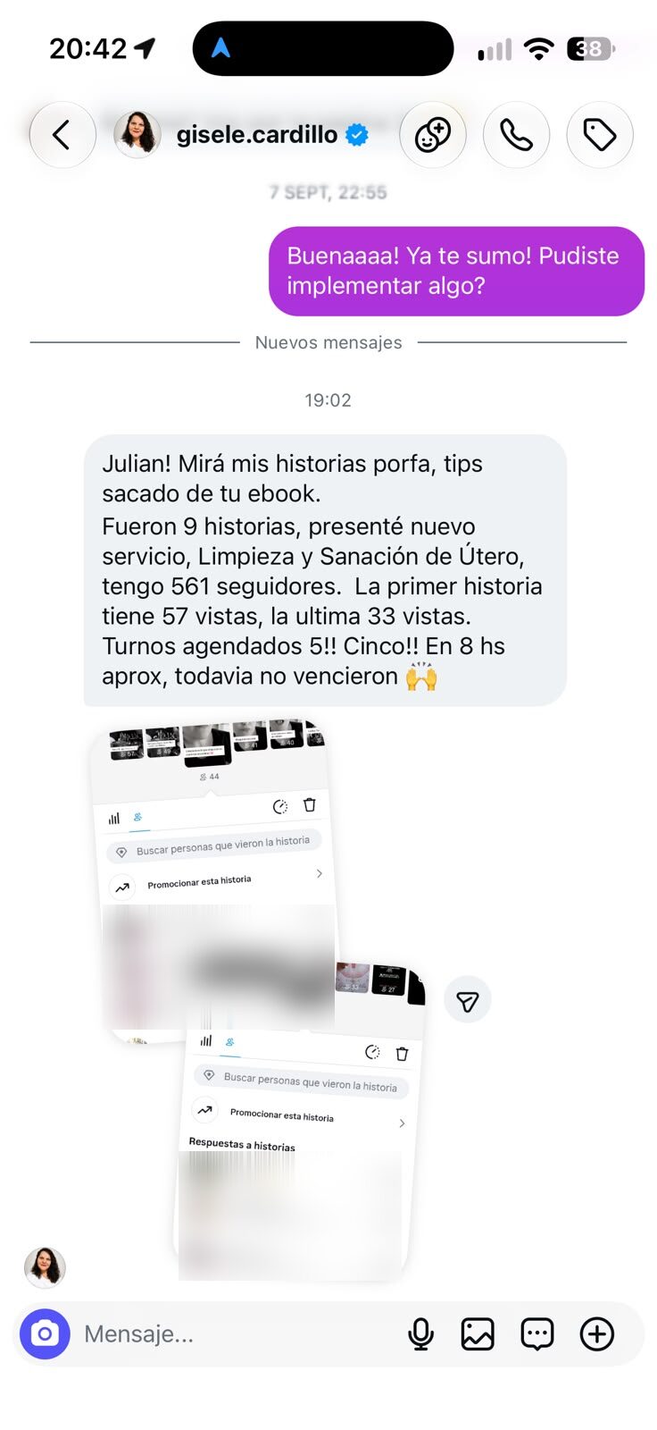 Gisele Cardillo agendó 5 turnos en 8 horas