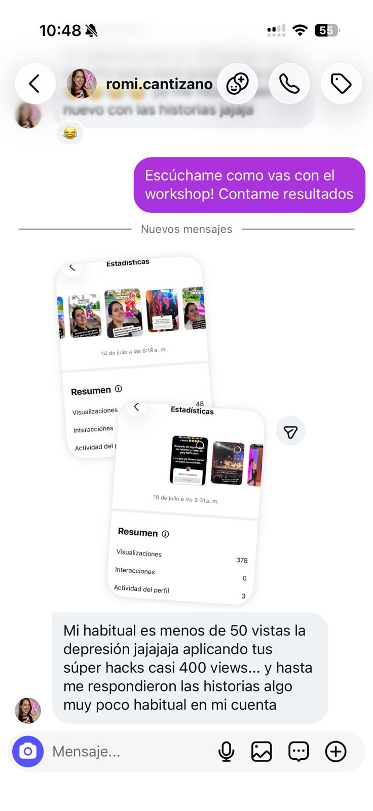 Romi Cantizano pasó de menos de 50 vistas a casi 400